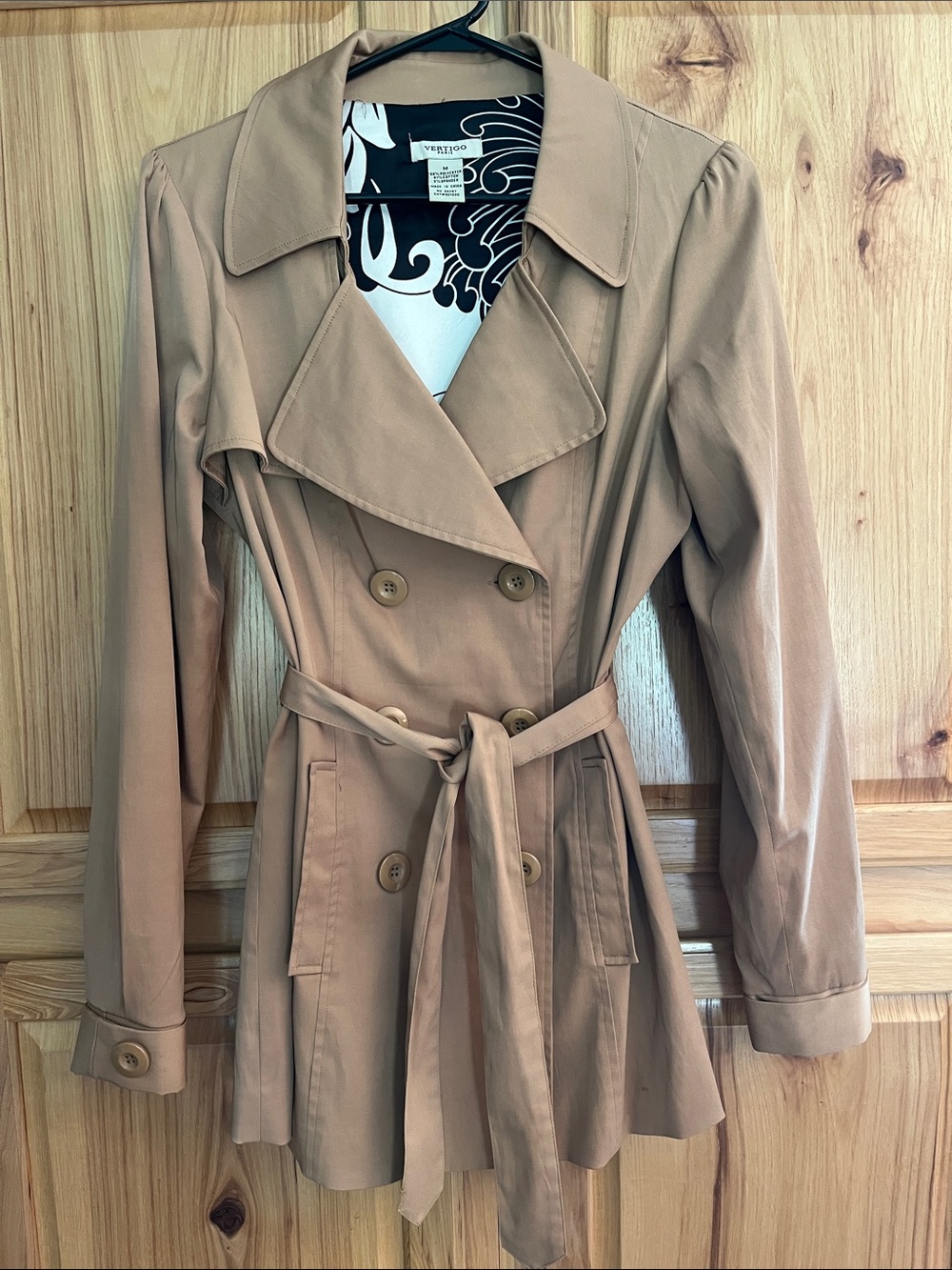 VERTIGO PARIS Beige Double-Breasted Lined Trench Coat with Belt, size M - EUC